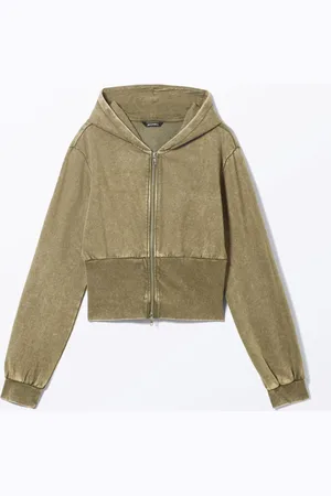 Monki Washed Cropped Zip Hoodie