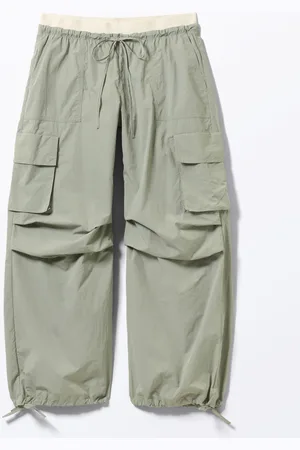 Monki Loose Nylon Cargo Trousers - Green