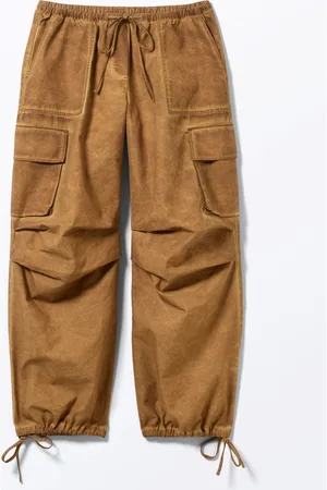 Monki Relaxed Cotton Cargo Trousers - Beige