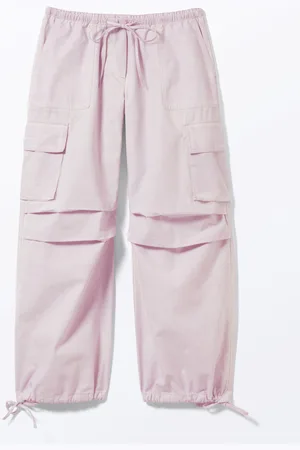 Monki Relaxed Cotton Cargo Trousers - Pink