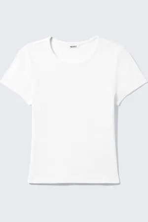 Monki Soft Short-Sleeved Pointelle Top - White