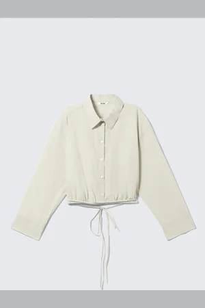 Monki Cropped Cotton Poplin Drawstring Night-Shirt