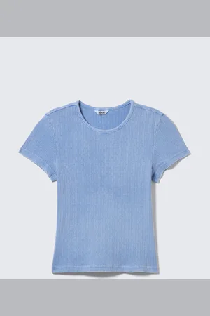 Monki Soft Short-Sleeved Pointelle Top - Blue