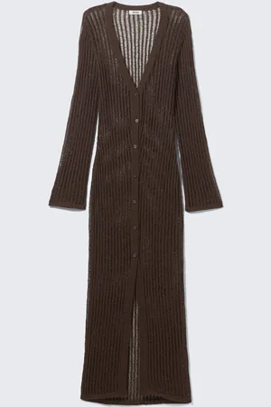 Monki Open-Knit V-neck Maxi Cardigan