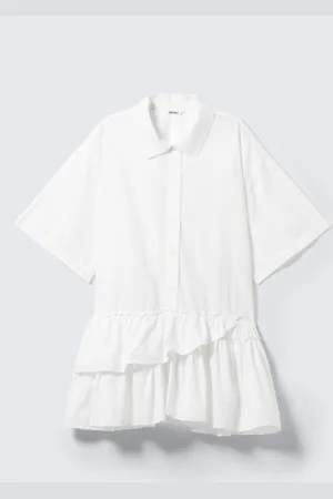 Monki Oversized Ruffled Mini Shirt Dress