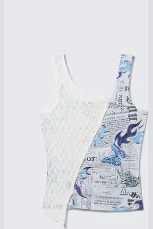 Monki Patchwork Asymmetric Jersey Tank Top