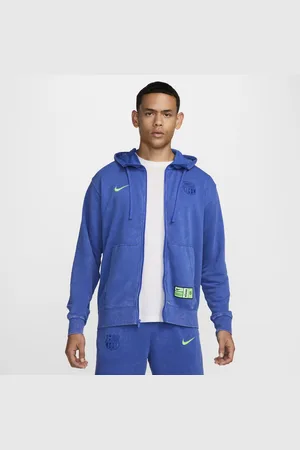 Nike Pánská fotbalová mikina FC Barcelona Club z francouzského froté s kapucí a zipem po celé délce, třetí