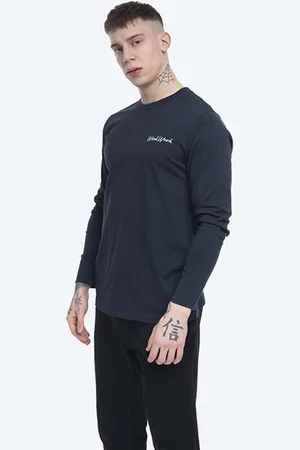 WoodWood Bavlněné tričko s dlouhým rukávem Peter Longsleeve tmavomodrá barva