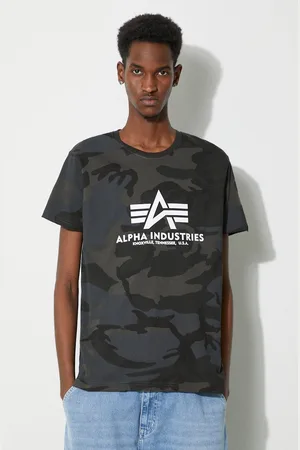 Alpha Industries Bavlněné tričko Basic T-Shirt Camo zelená barva