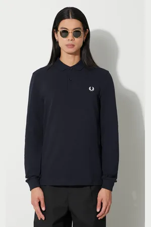 Fred Perry Bavlněné tričko s dlouhým rukávem tmavomodrá barva