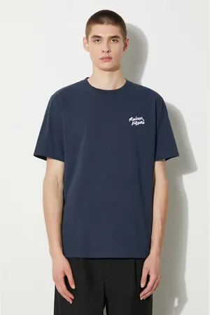 Maison Kitsuné Bavlněné tričko Handwriting Comfort Tee Shirt tmavomodrá barva