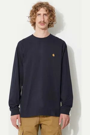 Carhartt Bavlněné tričko s dlouhým rukávem L/S Chase T-shirt tmavomodrá barva