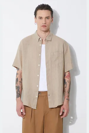 A.P.C. Lněná košile chemisette bellini logo barva