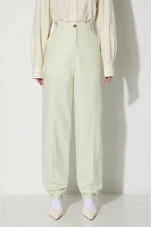 WoodWood Kalhoty s příměsí lnu Courtney Mini Stripe Trousers 12211600-5291 PASTEL GREEN barva