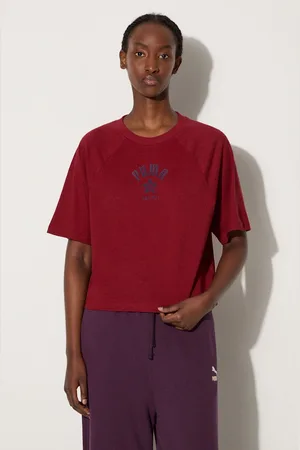 PUMA Bavlněné tričko Classics Play Paris Relaxed Tee vínová barva