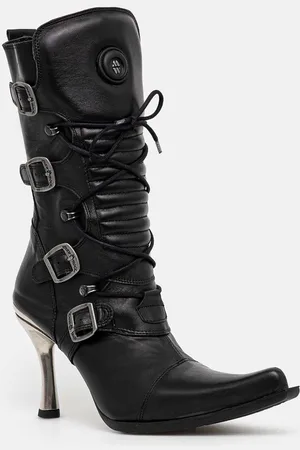 New Rock Kožené kotníkové boty ITALI NEGRO FINO + MALICIA TACON CARIBE ACERO dámské