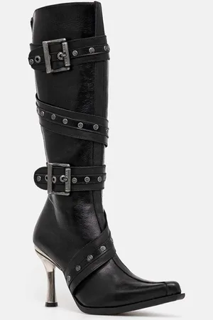 New Rock Kožené kozačky ITALI NEGRO + MALICIA TACON CARIBE ACERO dámské
