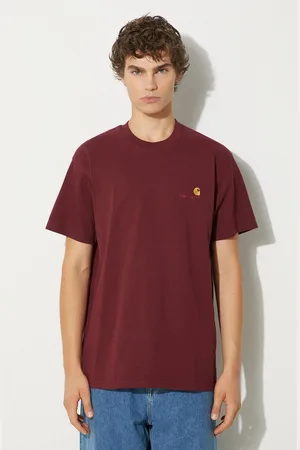 Carhartt Bavlněné tričko S/S American Script vínová barva