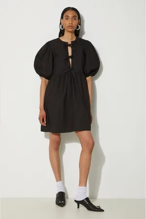 Ganni Bavlněné šaty Cotton Poplin Tie String Mini Dress barva