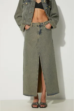 Ganni Džínová sukně Overdyed Heavy Denim Maxi Skirt barva
