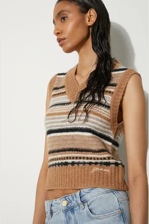 Ganni Vlněná vesta Soft Wool Stripe Vest barva