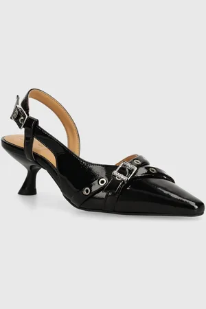 Ganni Lodičky Eyelets Open Kitten Heel Pump Naplack barva