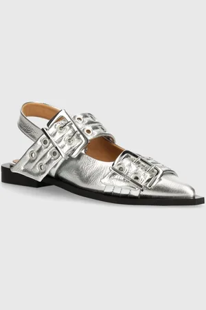Ganni Baleríny Feminine Buckle Ballerina Metallic barva