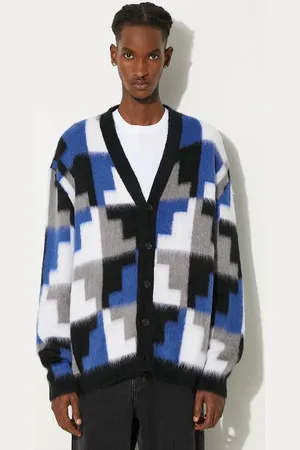 MARCELO BURLON Svetr s příměsí vlny AOP Damier Cross Knit Cardigan barva