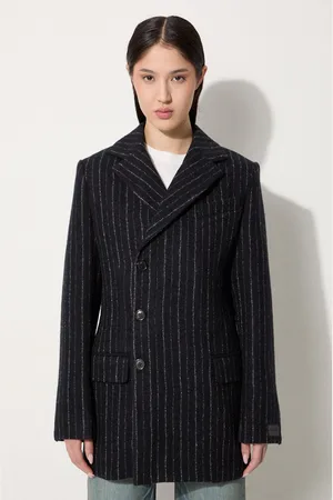 Kenzo Vlněný kabát Tennis Stripes Pea Coat barva
