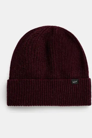 Woolrich Vlněná čepice Knitted Ribbed Beanie vínová barva