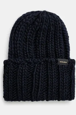 Woolrich Vlněná čepice Chunky Beanie tmavomodrá barva