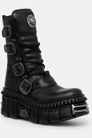 New Rock Kožené kotníkové boty ITALI NEGRO NOMADA + TOWER CASCO + ACERO PICOS dámské