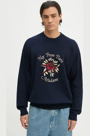 Drôle de Monsieur Vlněný svetr Le Maille Slogan Fleurs tmavomodrá barva