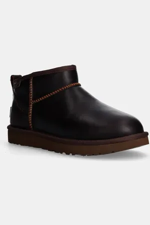 UGG Kožené sněhule Classic Ultra Mini Lthr Regen barva