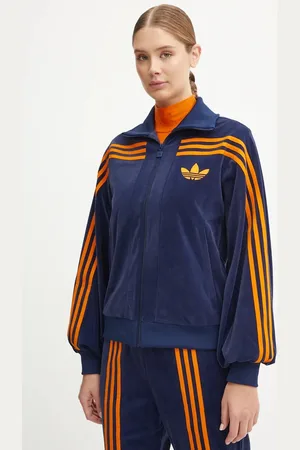 adidas Velurová mikina 70s Velour Tracktop tmavomodrá barva