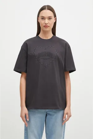 Ganni Bavlněné tričko Heavy Cotton Drop Shoulder Heart barva