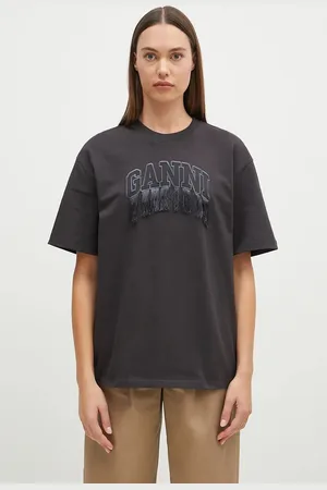 Ganni Bavlněné tričko Heavy Cotton Drop Shoulder Fringe barva