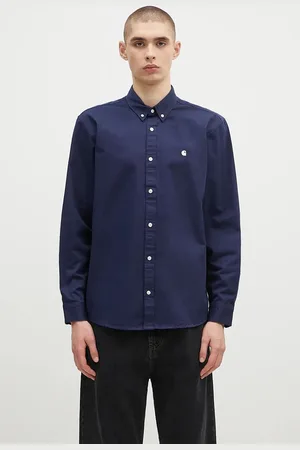 Carhartt Bavlněná košile Longsleeve Madison Shirt tmavomodrá barva