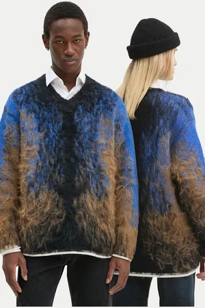 Y / PROJECT Svetr z vlněné směsi HAIRY GRADIENT SWEATER tmavomodrá barva