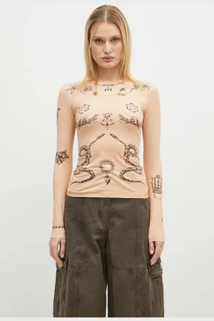 Marine Serre Tričko s dlouhým rukávem Tattoo Printed Jersey Second Skin Crewneck Top barva