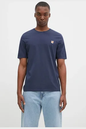 Maison Kitsuné Bavlněné tričko Fox Head Patch Regular Tee Shirt tmavomodrá barva