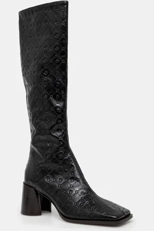 Marine Serre Kožené kozačky Moonogram Embossed Leather Ms Block High dámské