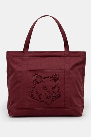 Maison Kitsuné Bavlněná taška Fox Head vínová barva