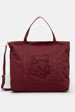 Maison Kitsuné Bavlněná taška Fox Head Xl Tote vínová barva