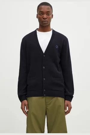 Maison Kitsuné Vlněný svetr Bold Fox Head Patch tmavomodrá barva