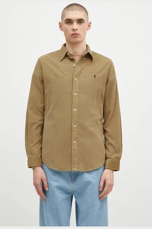 Ralph Lauren Bavlněná košile 21W Corduroy hnědá barva