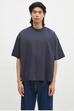 Vetements Bavlněné tričko Oval Logo Cropped Boxy tmavomodrá barva