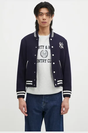 Sporty & Rich Vlněná bomber bunda Yankees Serif Varsity tmavomodrá barva