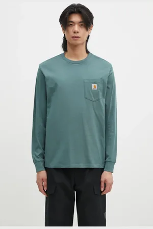 Carhartt Bavlněné tričko s dlouhým rukávem Longsleeve Pocket zelená barva