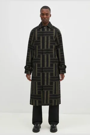 Kenzo Vlněný kabát Weave Overcoat barva
